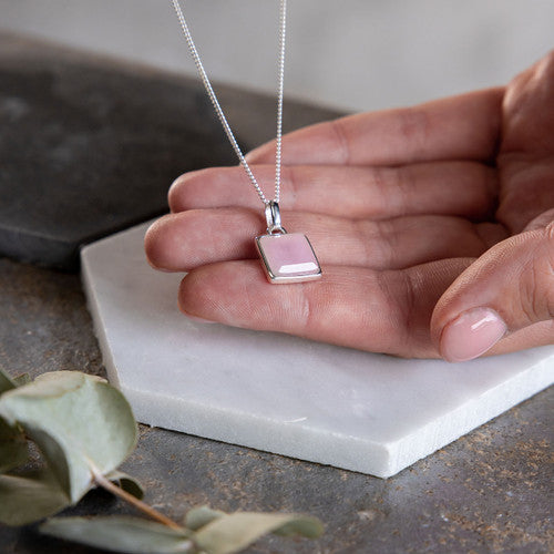 Rose Quartz Square Silver Necklace